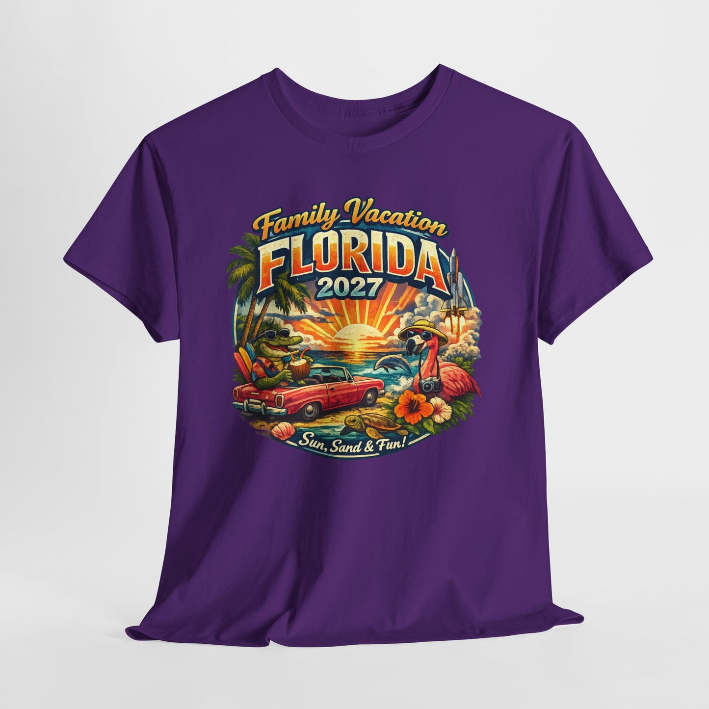 Florida Family Vacation 2027 T-Shirt — Retro Sunset Beach Design