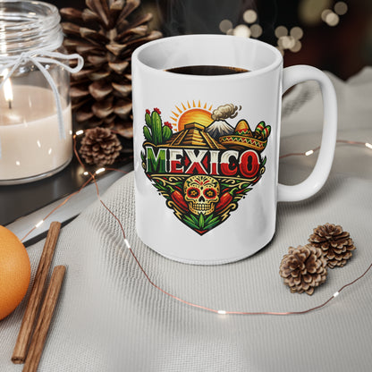 Mexico Travel Coffee Mug — Colorful Sugar Skull & Sunset Ceramic Mug (11oz/15oz)