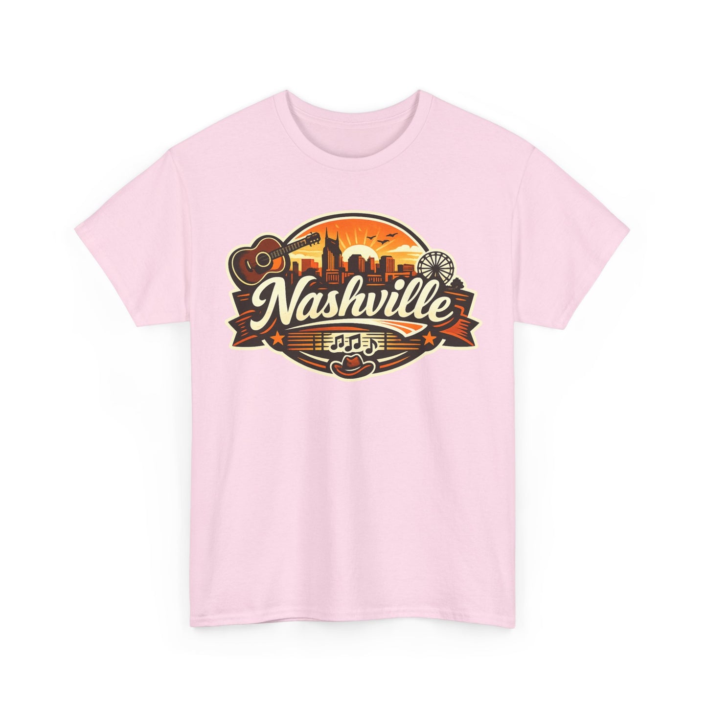 Nashville Skyline Guitar Tee – Retro Music City Souvenir Shirt