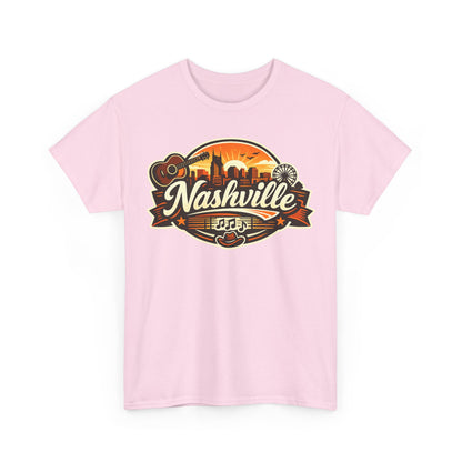 Nashville Skyline Guitar Tee – Retro Music City Souvenir Shirt