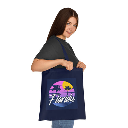 Florida Sunset Palm Tote Bag — Retro Beach Cotton Tote