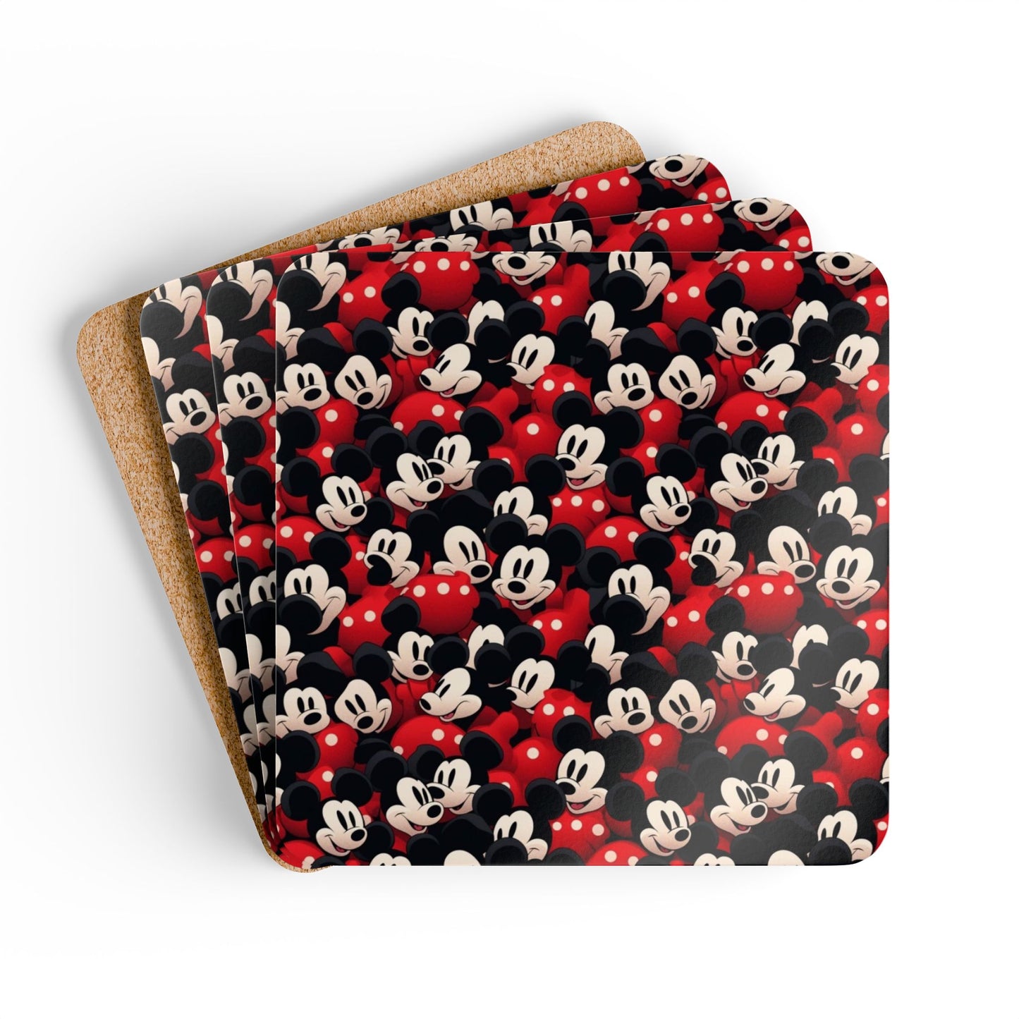 Mickey Mouse Pattern Cork Coaster Set — Retro Cartoon Drink Coasters (4-Pack)