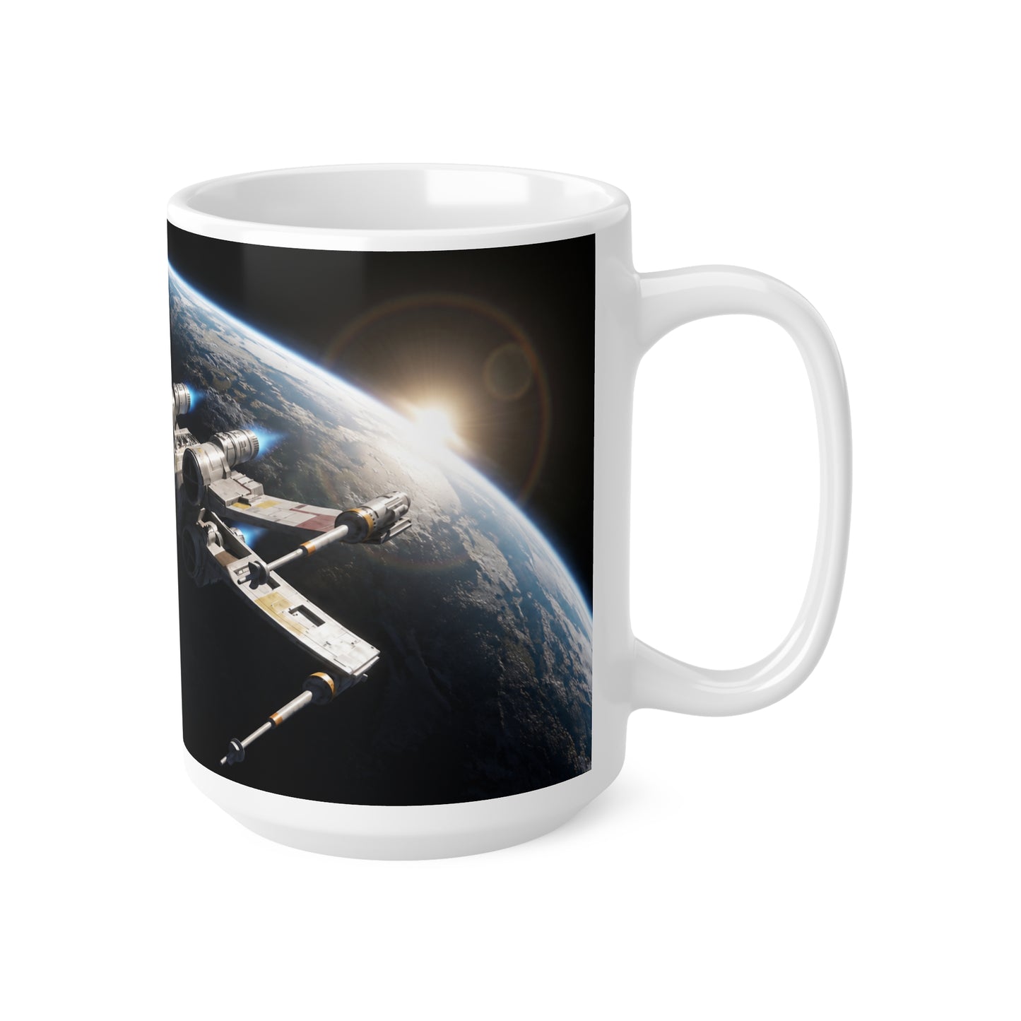 Spacefighter Coffee Mug — Retro Starship Ceramic Cup (11oz & 15oz)