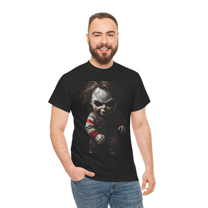 Horror Doll T-Shirt — Creepy Chucky-Inspired Graphic Tee for Halloween Fans