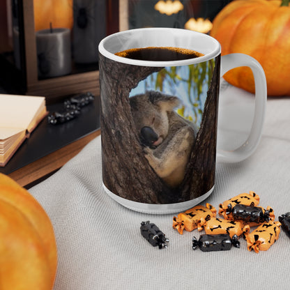 Koala in Tree Ceramic Coffee Mug — 11oz & 15oz Cute Wildlife Photo Mug