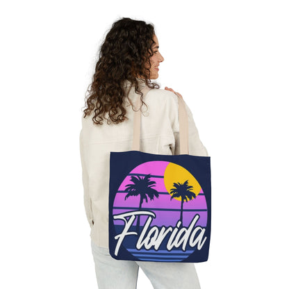 Florida Sunset Palm Tote Bag — Retro Beach Canvas Tote