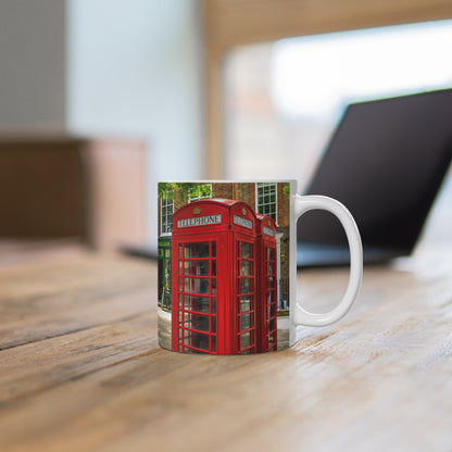 Richmond Ted Lasso London Street Scene Ceramic Coffee Mug — Red Phone Booth & Pub Photo (11oz, 15oz)