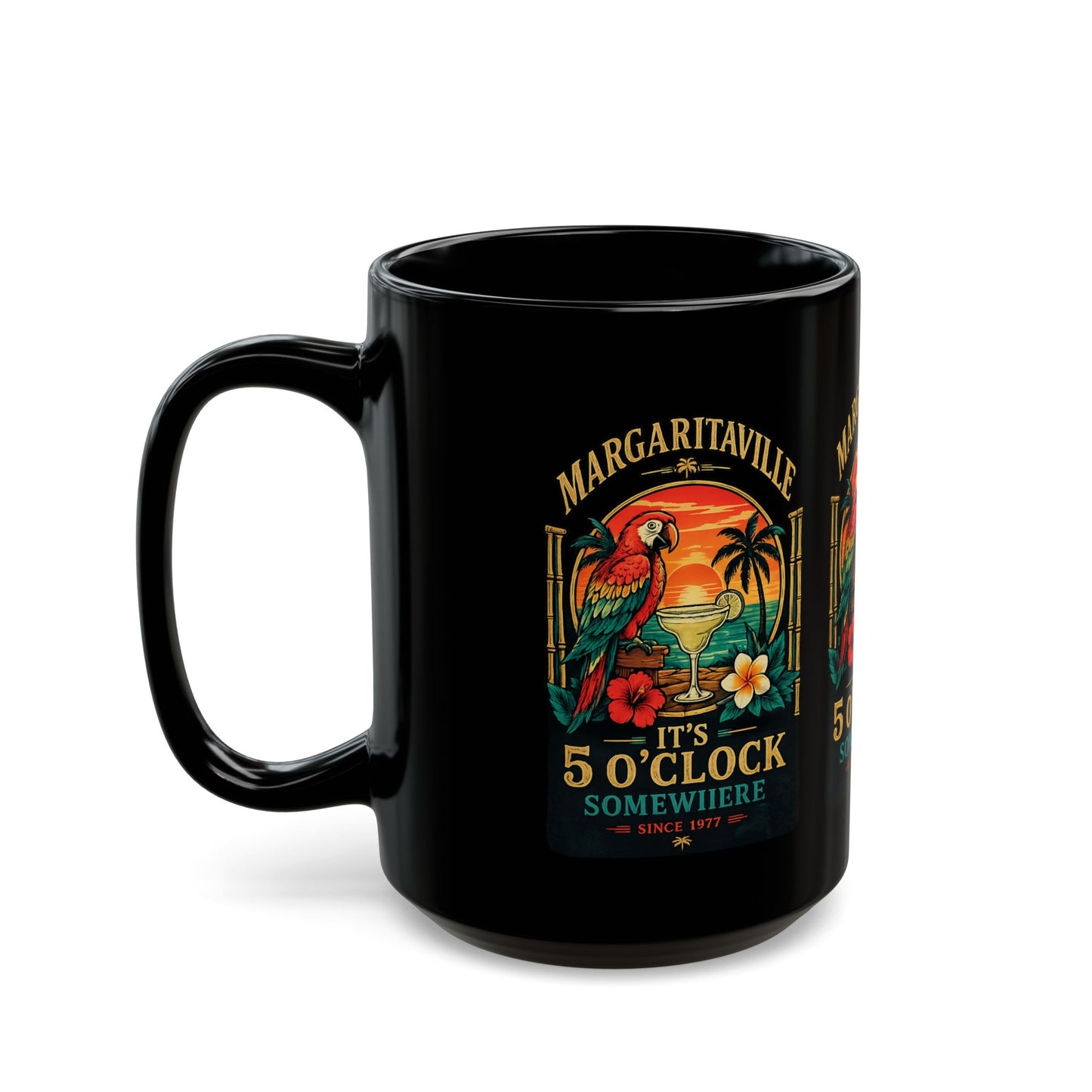 Margaritaville 5 O'Clock Mug – Black Tropical Parrot Cocktail Coffee Cup