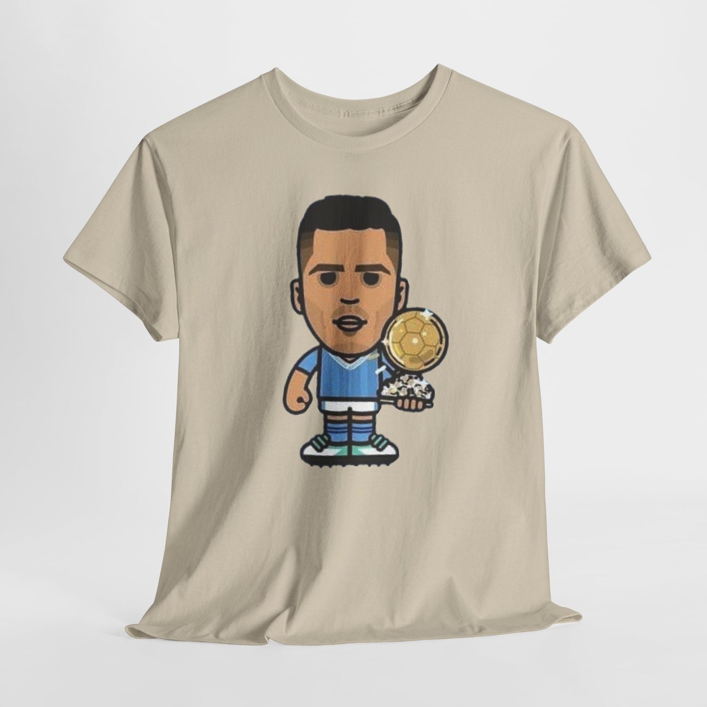 Rodri Manchester City Cartoon Tee — Player Holding Trophy Graphic Shirt