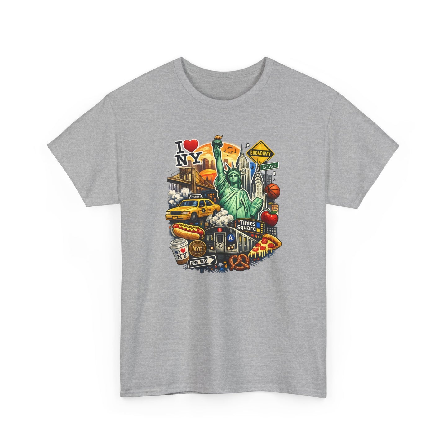 New York City Icons T-Shirt — Statue of Liberty, Taxi & I  NY Collage Tee