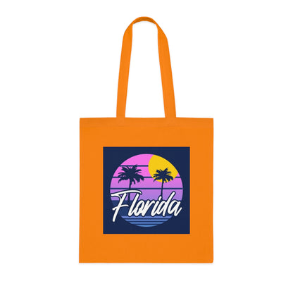 Florida Sunset Palm Tote Bag — Retro Beach Cotton Tote