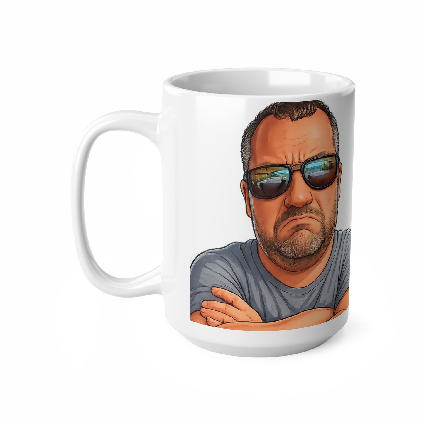 Ceramic Mug – Grumpy Guy Illustration Coffee Cup (11oz & 15oz)