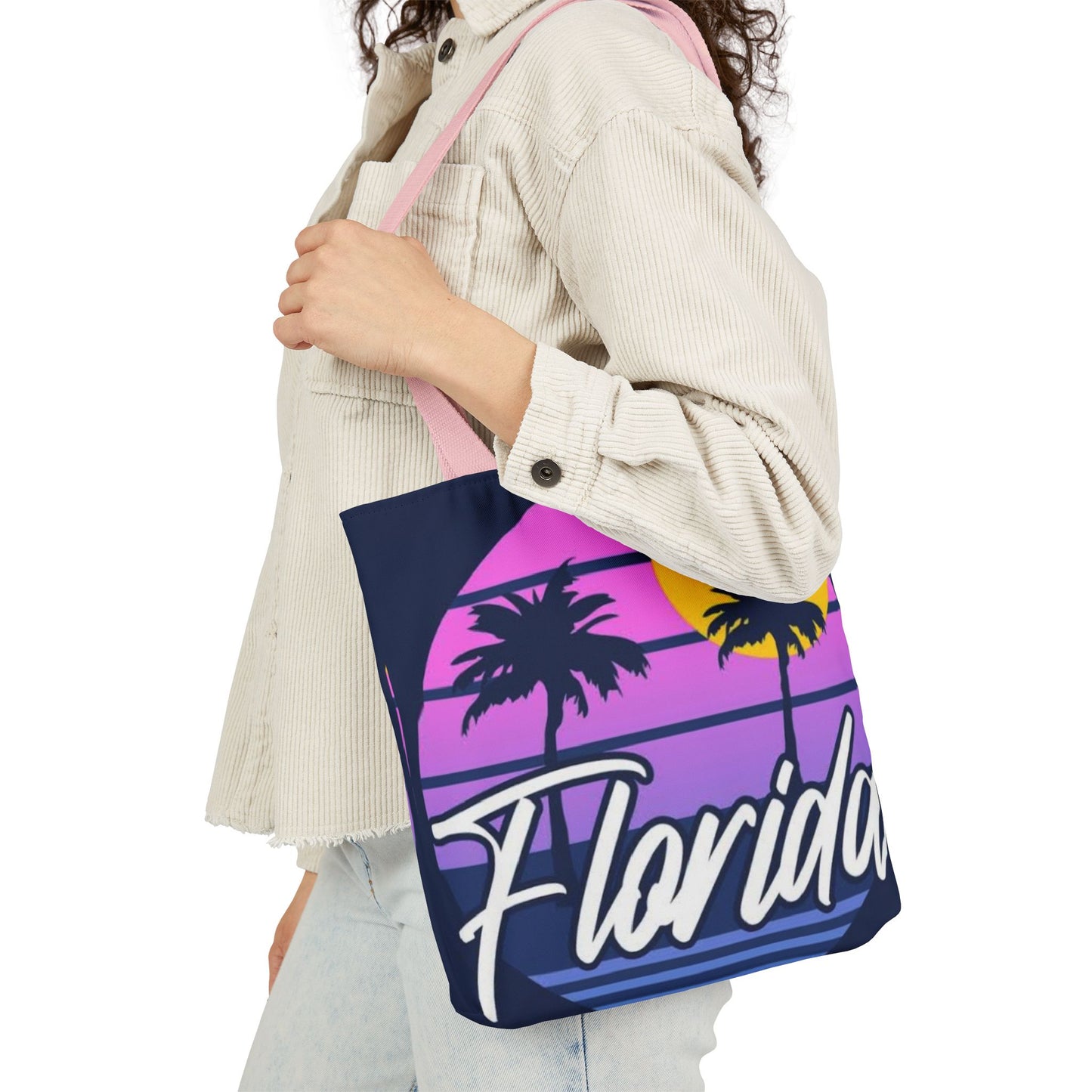 Florida Sunset Palm Tote Bag — Retro Beach Canvas Tote