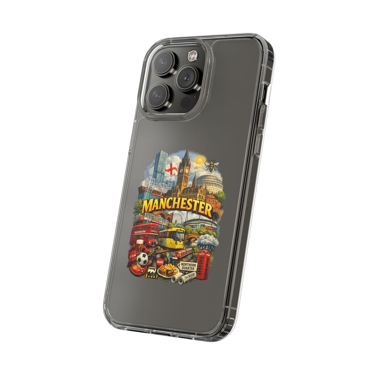 Manchester Landmark Clear Phone Case — Cityscape Collage Design