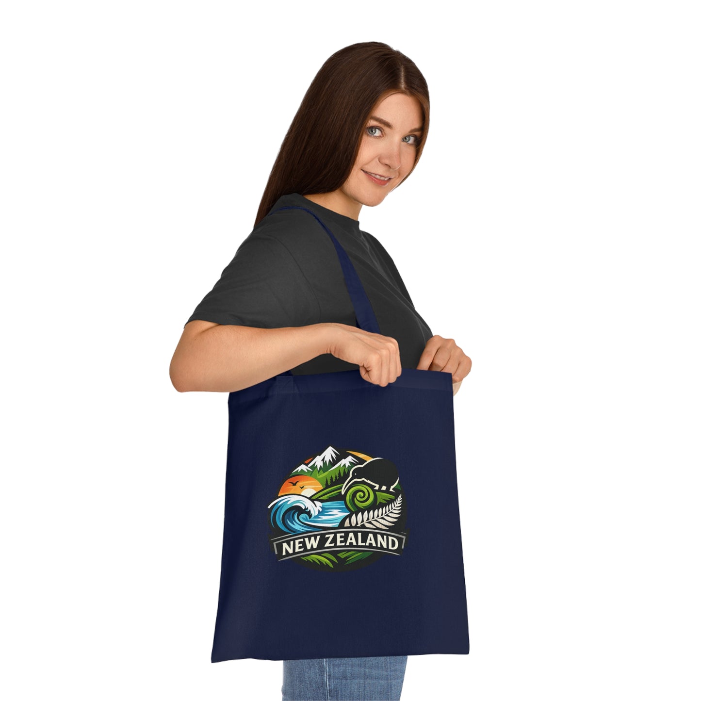 New Zealand Scenic Tote Bag — Kiwi, Fern & Mountain Cotton Shopper