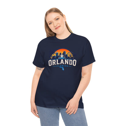 Orlando Florida Sunset T-Shirt — Retro Skyline & Palm Tree Vacation Tee