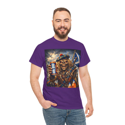 Scottish Rock Skull T‑Shirt — Eddie the Piper with Flag & Can Graphic Tee