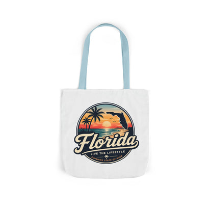 Florida Sunset Canvas Tote Bag — Retro Palm Beach Design