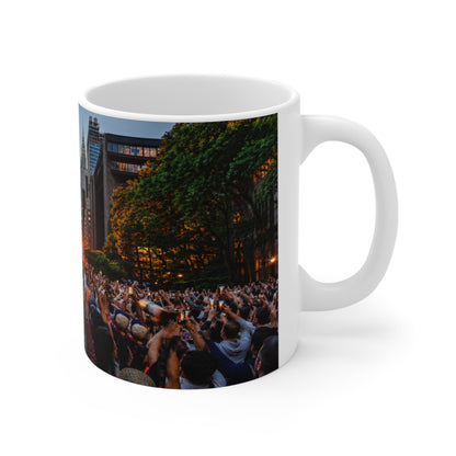 New York City Manhattanhenge Sunset Photo Mug — NYC Skyline Crowd Ceramic Coffee Cup (11oz/15oz)