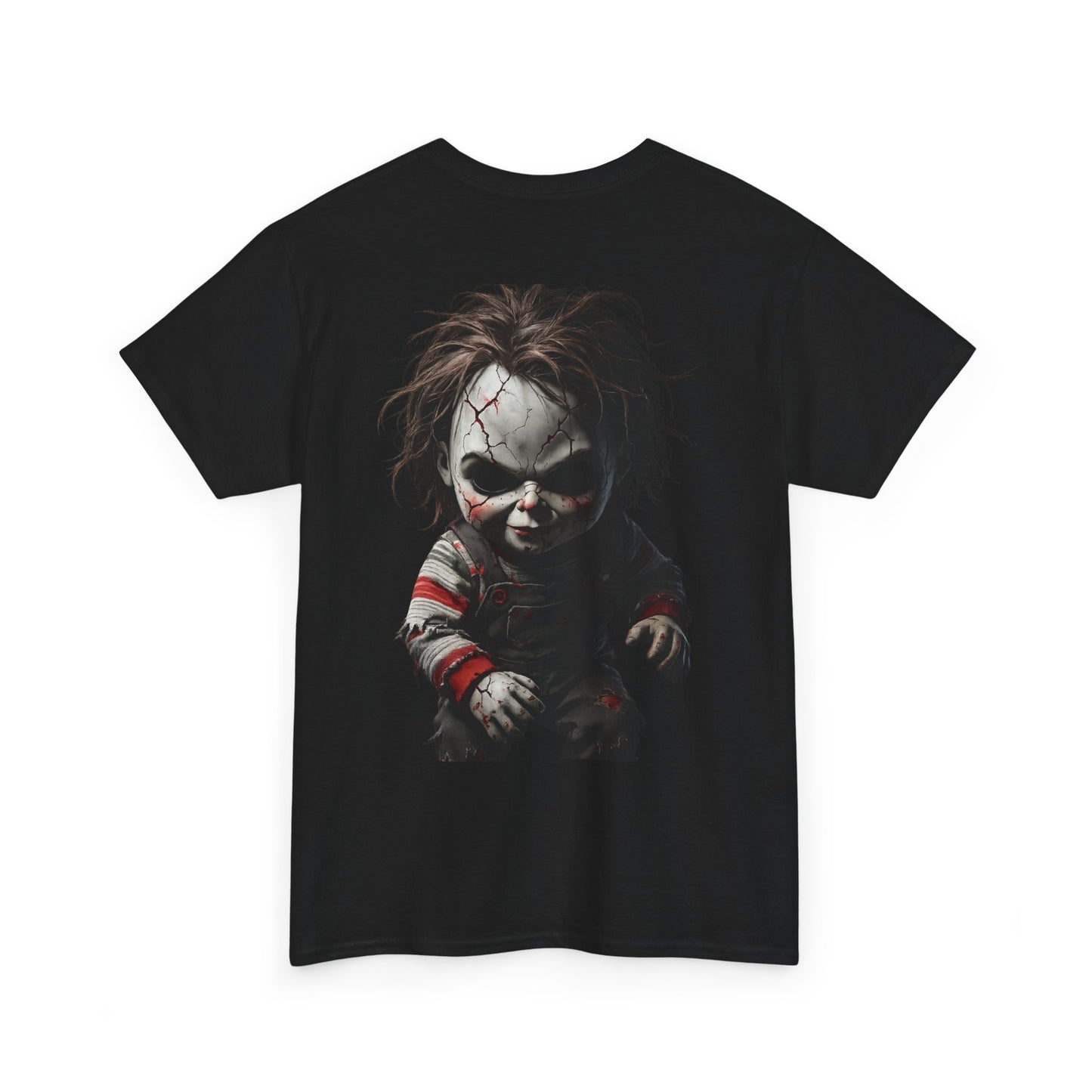 Halloween Horror T-Shirt – 'Happy Halloween' Pumpkin Front & Creepy Doll Back