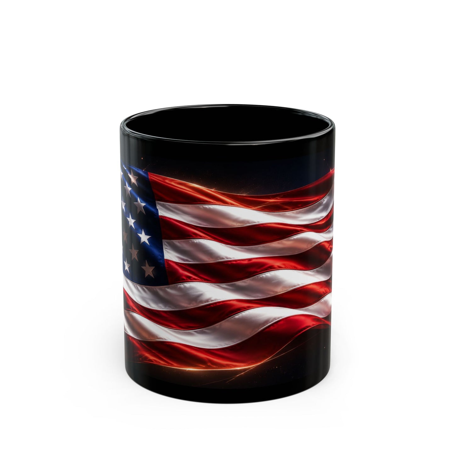 American Flag Black Mug – Waving USA Stars & Stripes Coffee Cup (11oz/15oz)