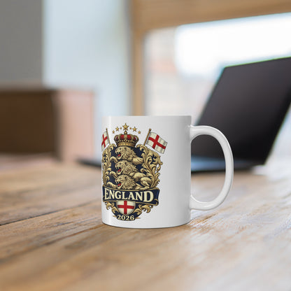 England 2026 Crest Coffee Mug — Vintage Lion Coat of Arms Ceramic Cup (11oz, 15oz)