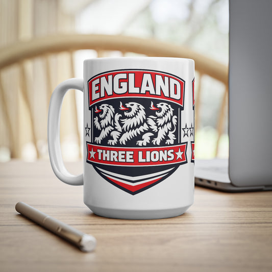 England Three Lions Ceramic Coffee Mug — 11oz & 15oz Football Fan Mug