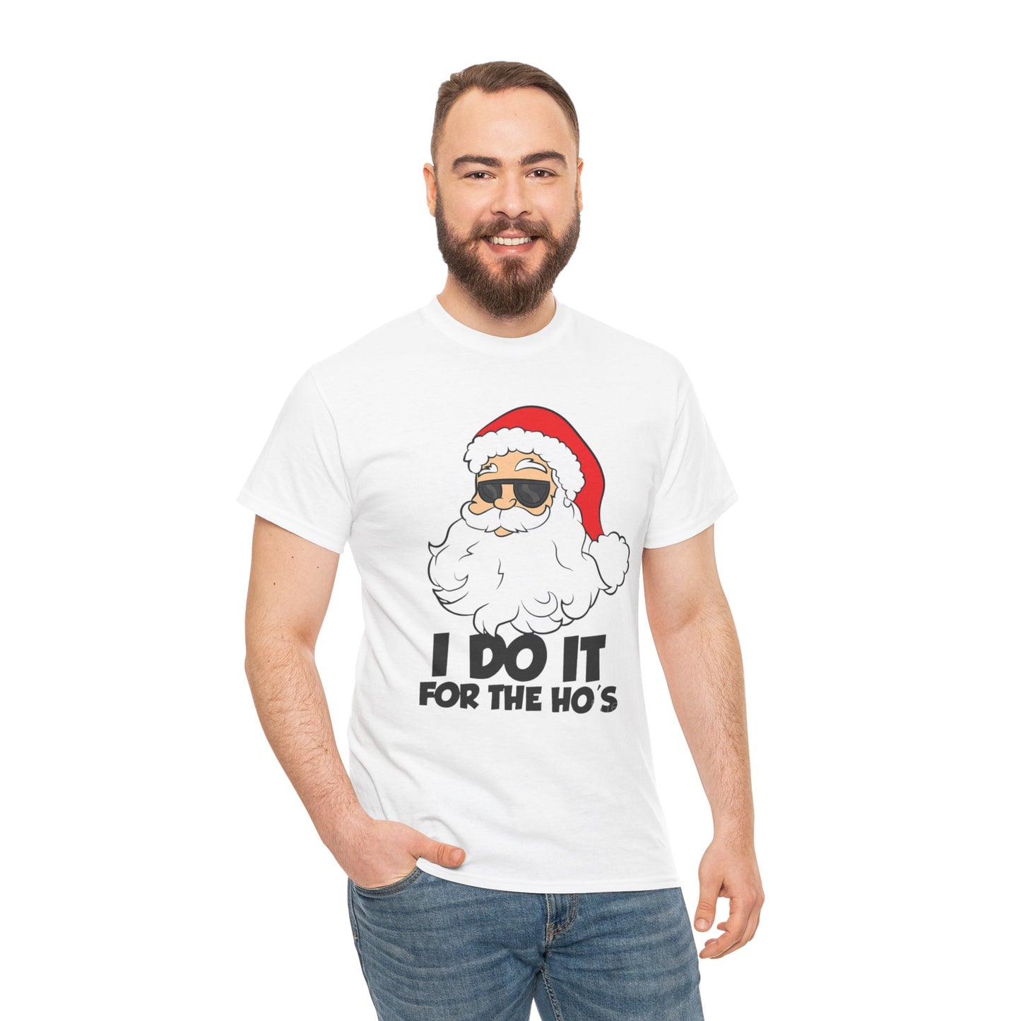 Santa Sunglasses T-Shirt — "I Do It For The Ho's" Funny Christmas Tee