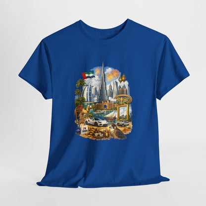 Dubai Skyline Beach Vacation T-Shirt – Retro Travel Collage Tee