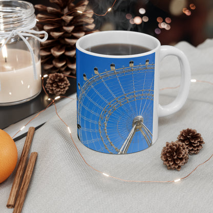 Orlando Icon Park Ferris Wheel & Palm Tree Ceramic Coffee Mug — Blue Sky Photo Mug (11oz, 15oz)