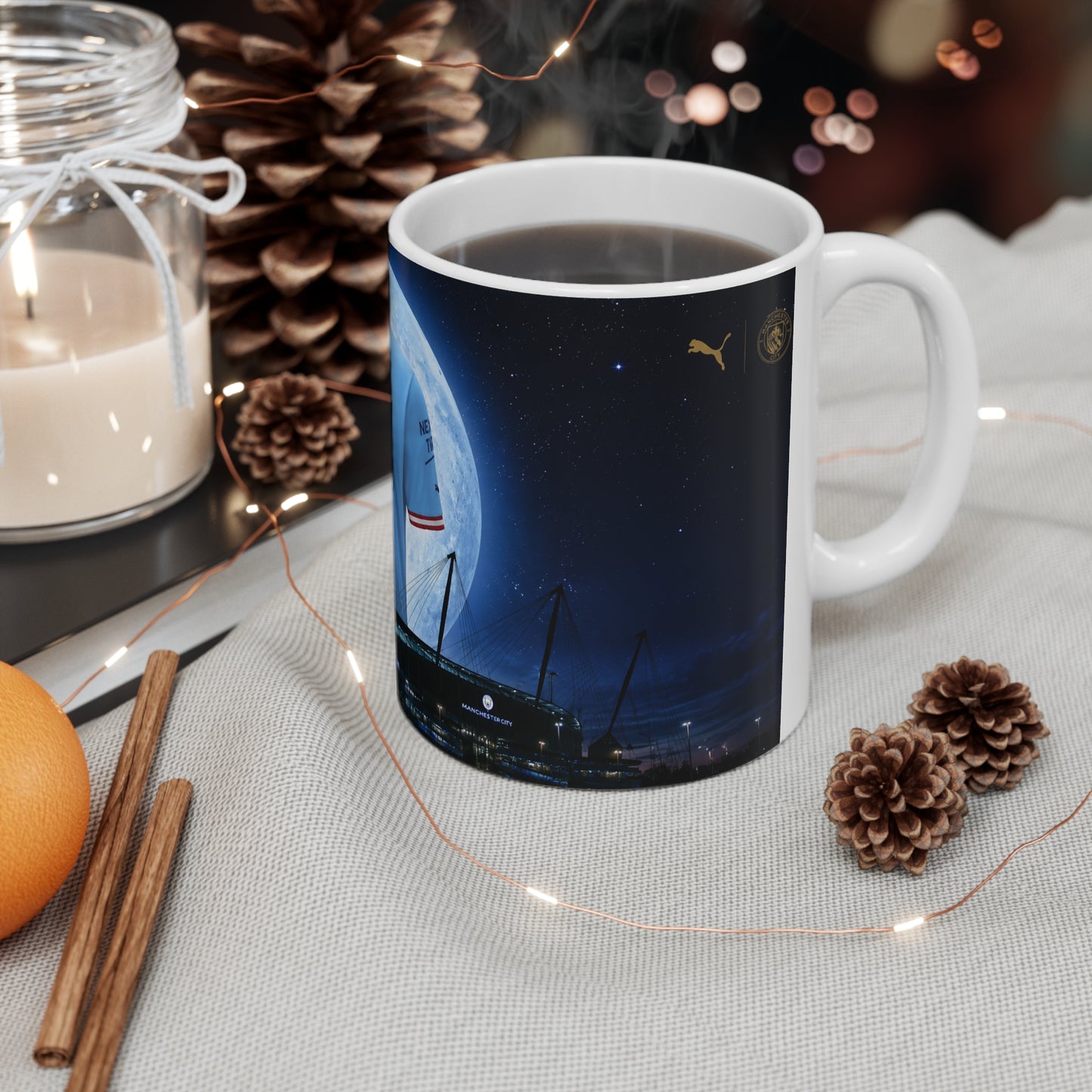 Manchester City Treble Winning Season Shirt Moonlight Ceramic Mug — Blue Jersey Nightscape 11oz/15oz