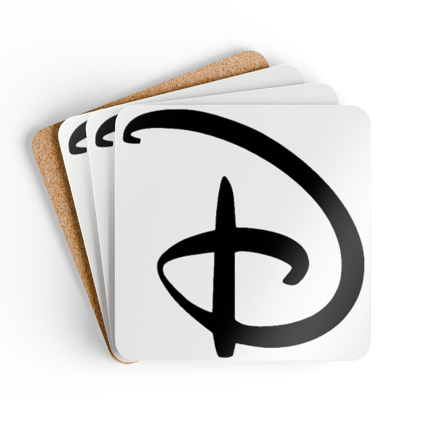 Disney Inspired Cork Coaster Set — Black Script Emblem Drink Coasters (4-Pack)