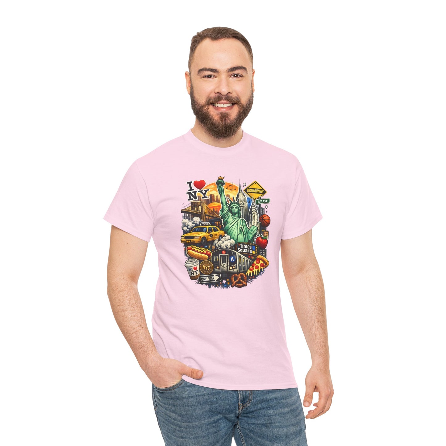 New York City Icons T-Shirt — Statue of Liberty, Taxi & I  NY Collage Tee