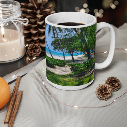 Barbados Tropical Beach Coffee Mug — Scenic Palm Tree Ocean 11oz/15oz