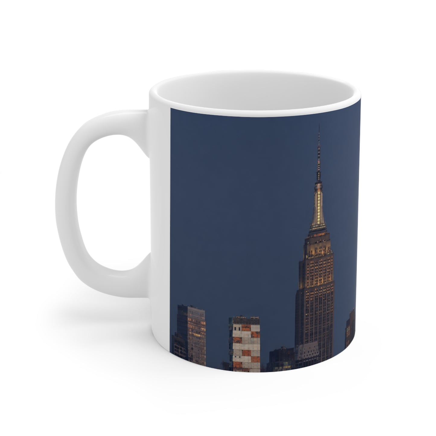 New York City Skyline Mug with Full Moon – NYC Nightscape Ceramic Coffee Cup (11oz, 15oz)