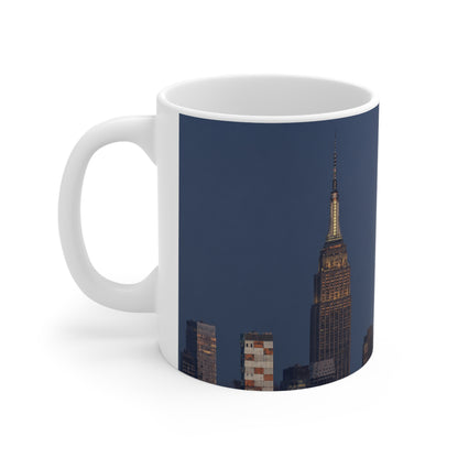 New York City Skyline Mug with Full Moon – NYC Nightscape Ceramic Coffee Cup (11oz, 15oz)
