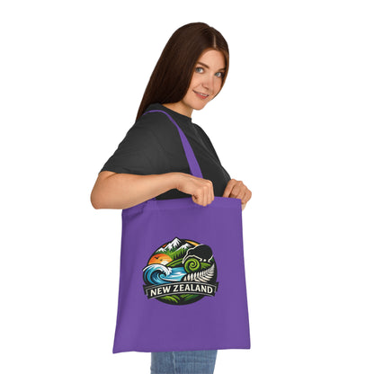 New Zealand Scenic Tote Bag — Kiwi, Fern & Mountain Cotton Shopper