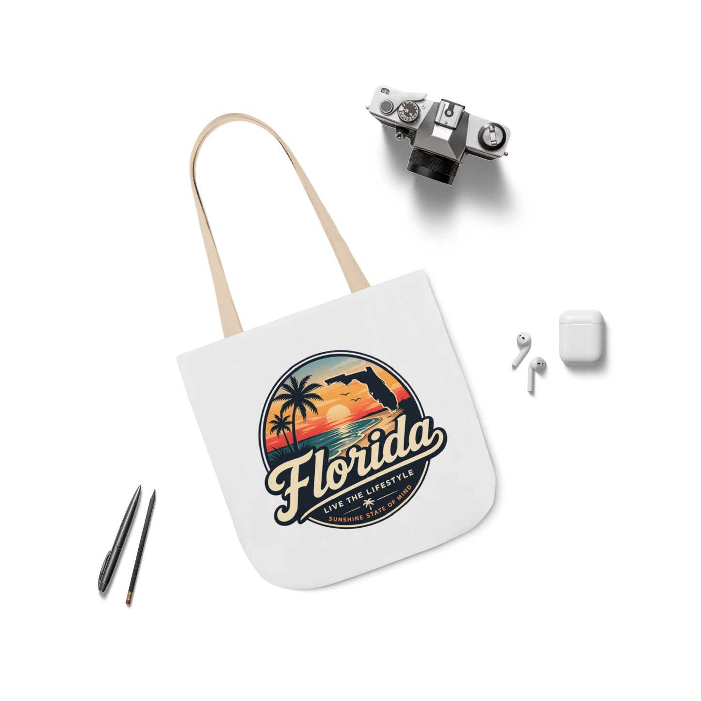 Florida Sunset Canvas Tote Bag — Retro Palm Beach Design