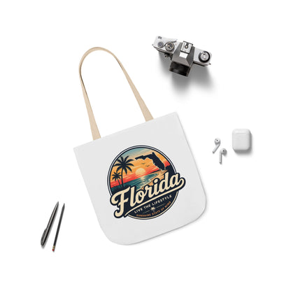 Florida Sunset Canvas Tote Bag — Retro Palm Beach Design