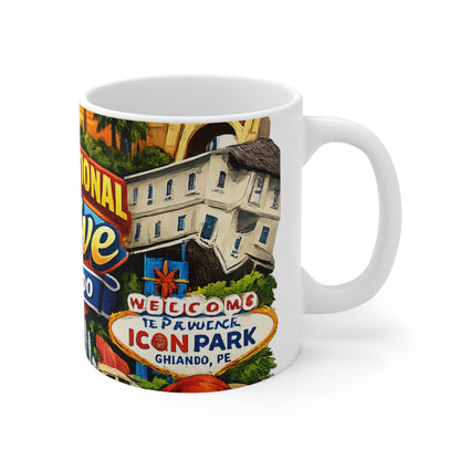 Orlando International Drive Souvenir Mug — Universal Globe & Theme Park Icons, 11oz/15oz