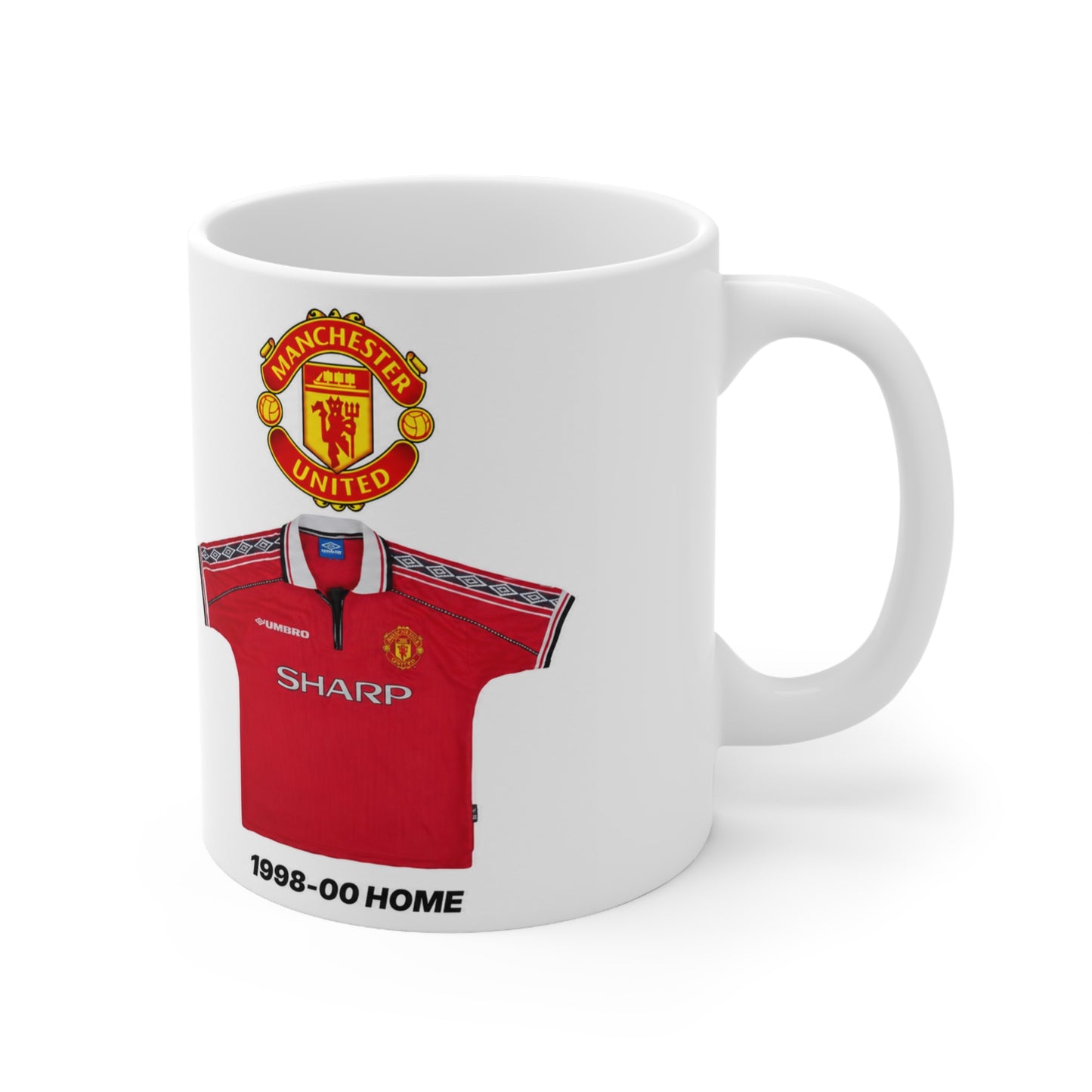 Manchester United Retro 1998-00 Home Jersey Mug — Ceramic Coffee Cup (11oz & 15oz)