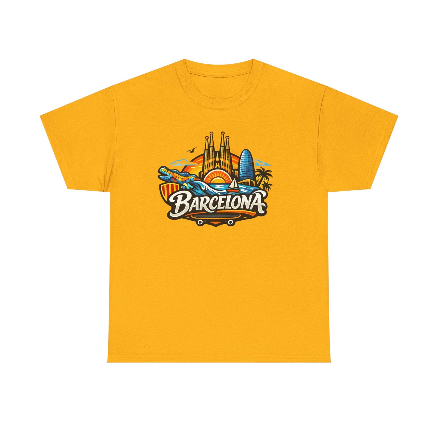 Barcelona Skyline Graphic Tee — Colorful Travel Souvenir T-Shirt