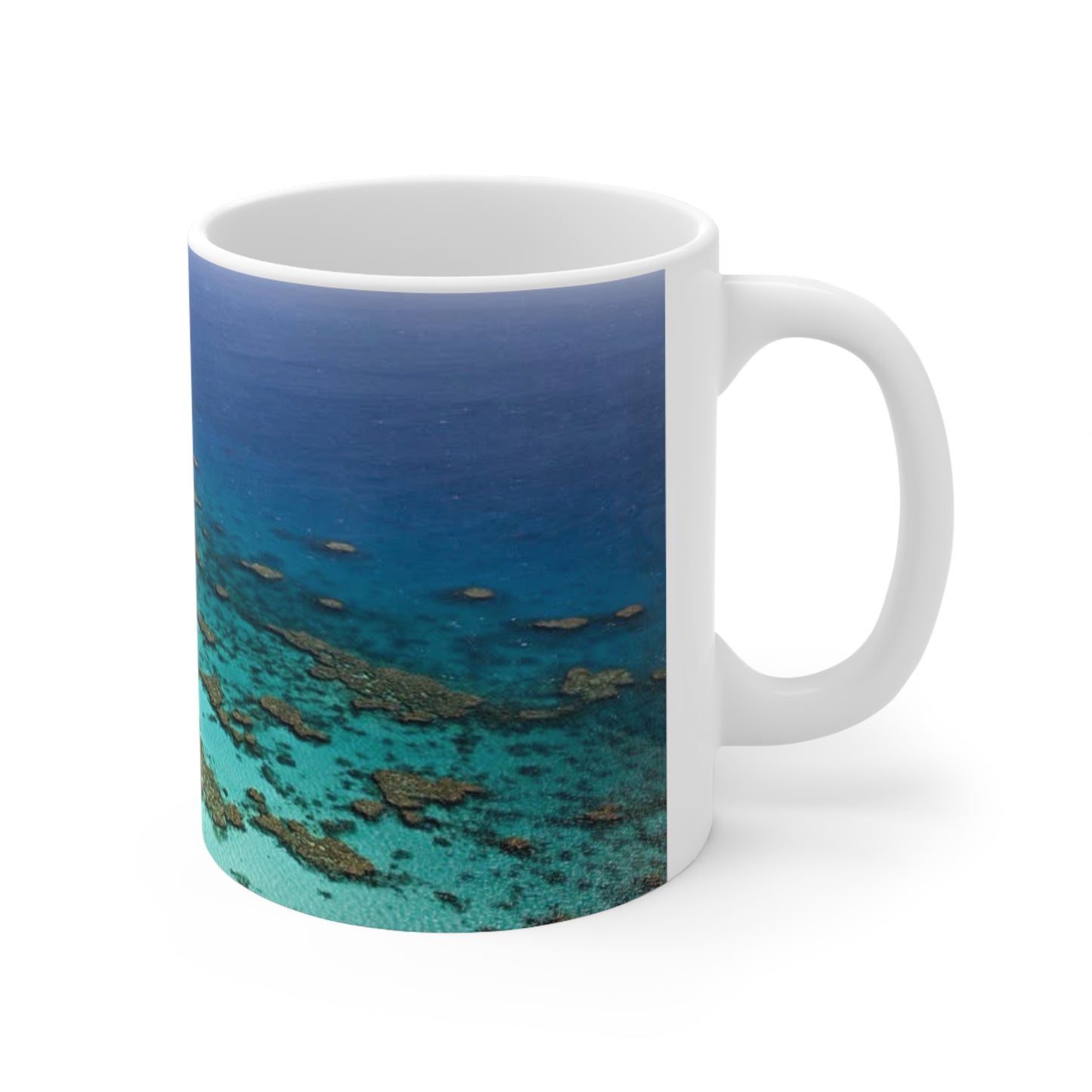 Ocean Reef Ceramic Coffee Mug — Aerial Turquoise Sea Print (11oz & 15oz)