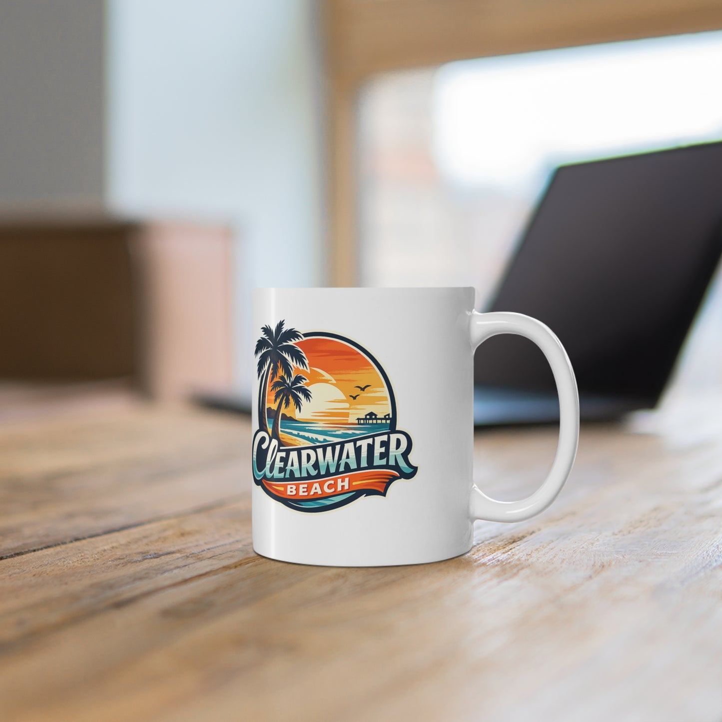 Clearwater Beach Sunset Ceramic Mug — Retro Palm Tree Coffee Cup (11oz & 15oz)