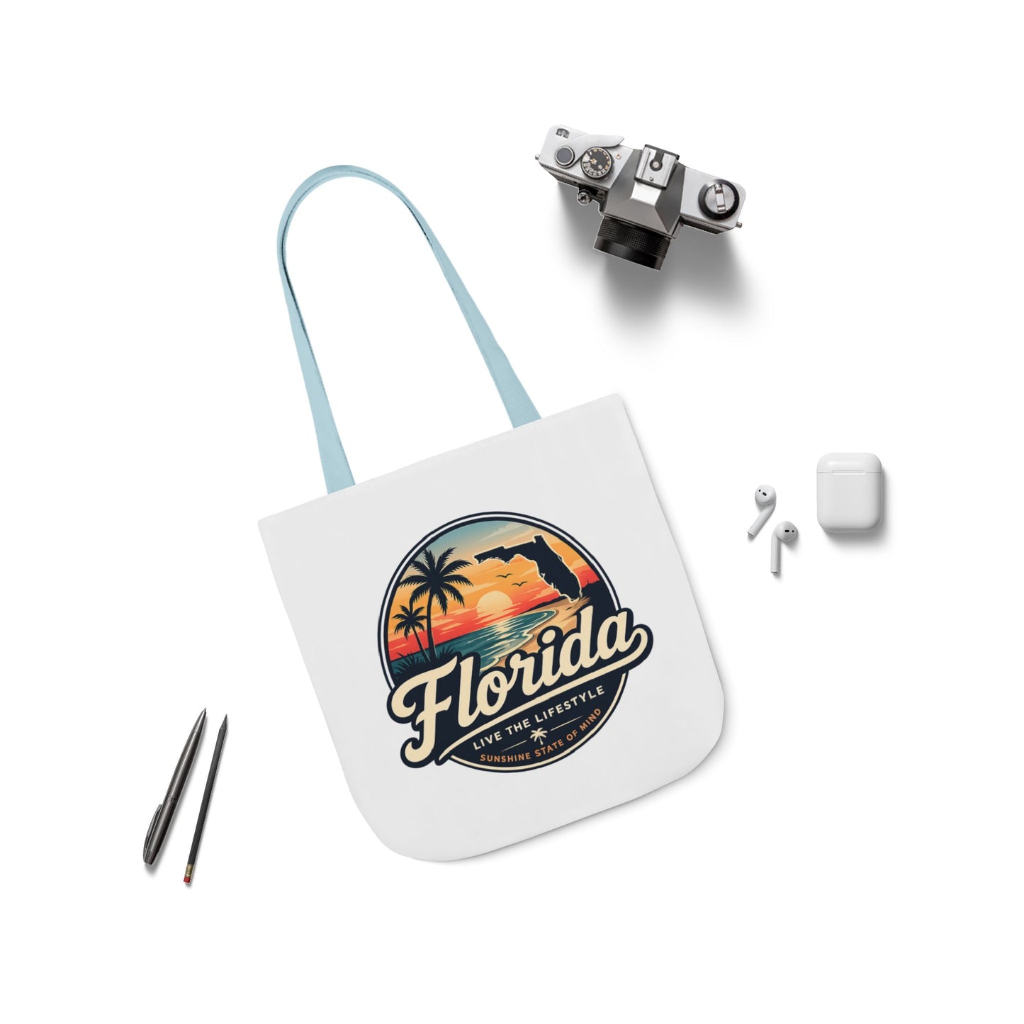 Florida Sunset Canvas Tote Bag — Retro Palm Beach Design