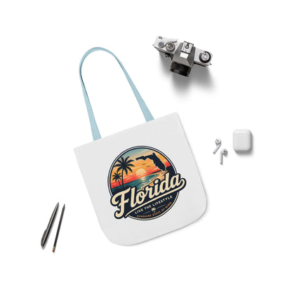 Florida Sunset Canvas Tote Bag — Retro Palm Beach Design