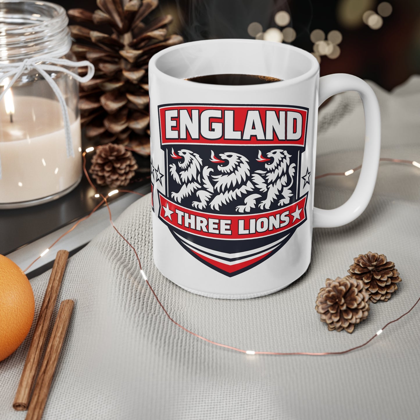 England Three Lions Ceramic Coffee Mug — 11oz & 15oz Football Fan Mug
