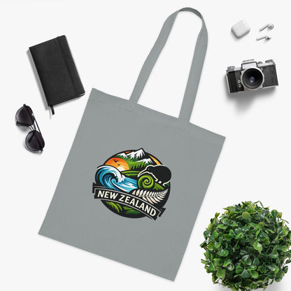 New Zealand Scenic Tote Bag — Kiwi, Fern & Mountain Cotton Shopper