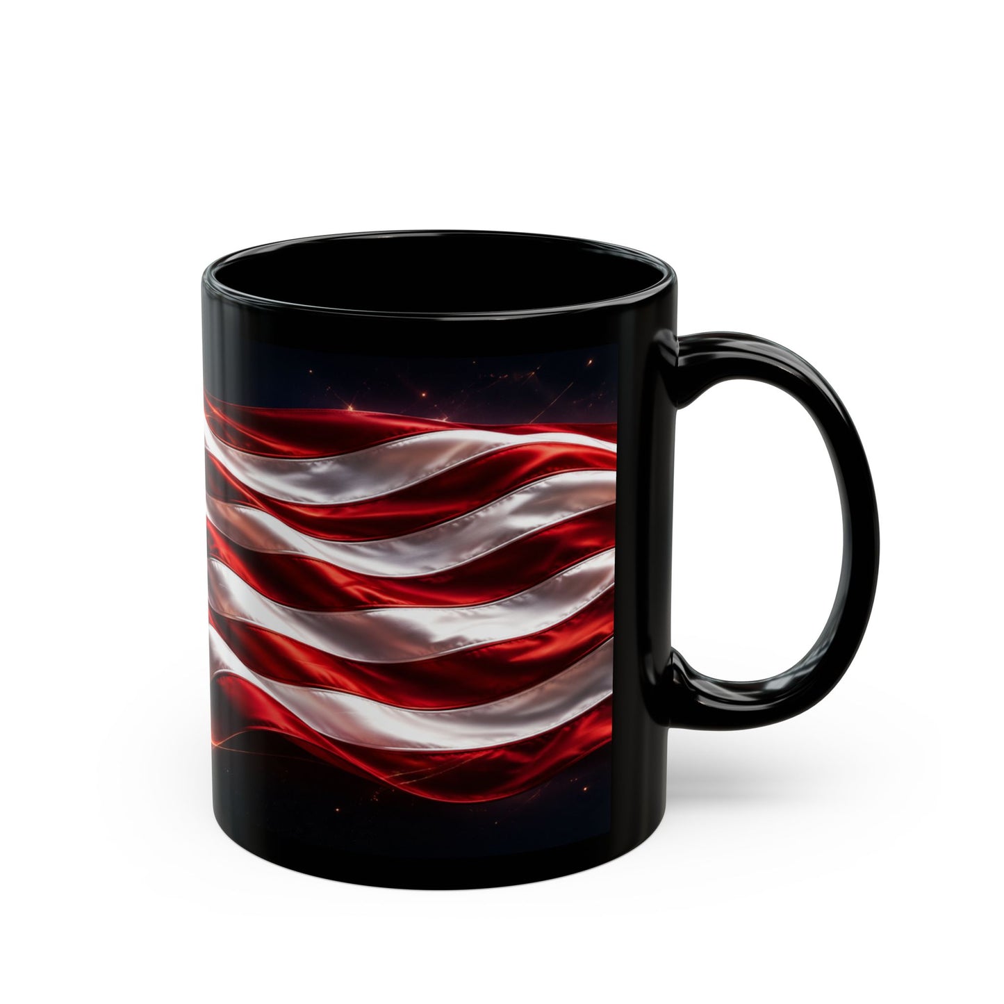 American Flag Black Mug – Waving USA Stars & Stripes Coffee Cup (11oz/15oz)