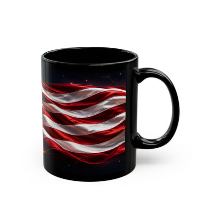 American Flag Black Mug – Waving USA Stars & Stripes Coffee Cup (11oz/15oz)